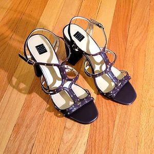 White House Black Market Burgundy/Wine Studded Leather Mid-Heel Sandal